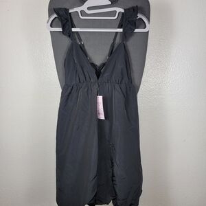 Wild Fable Women's Satin Flutter Cap Sleeve Mini Bubble Dress Black Size XS